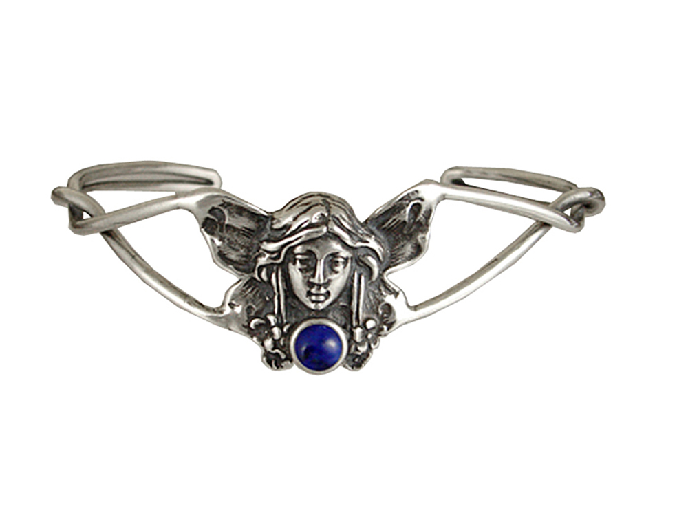 Sterling Silver Victorian Fairy Cuff Bracelet With Lapis Lazuli